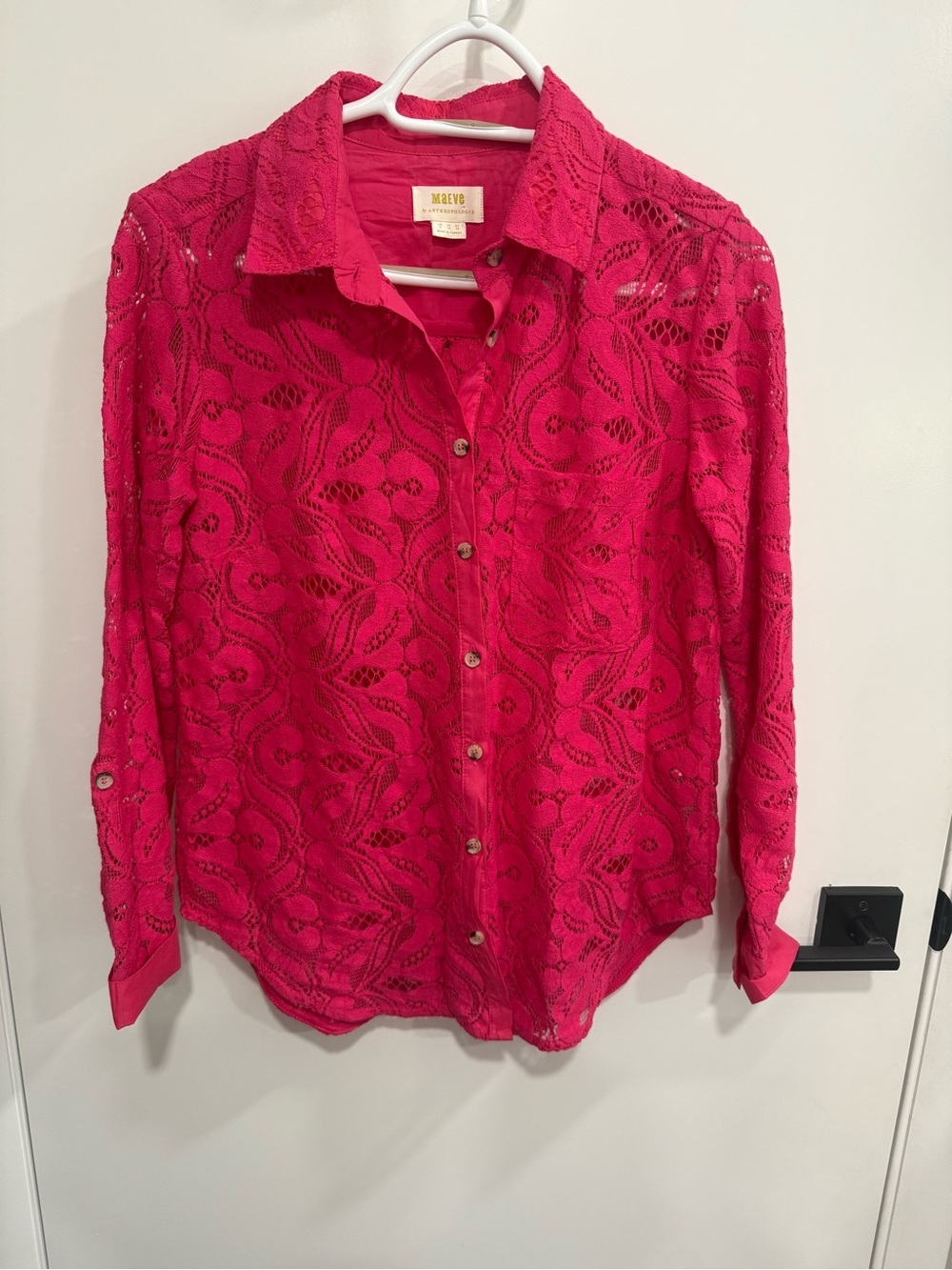 Maeve Pink Floral Lace Button-Up Long Sleeve Shirt Womens 6 Anthropologie - Picture 2 of 6